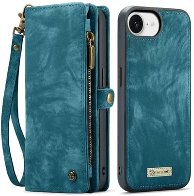 CaseMe 008 Geschikt voor Apple iPhone 17e / 16e - 2-in-1 Book Case en Back Cover - Magnetisch Uitneembaar - Portemonnee Hoesje - Blauw