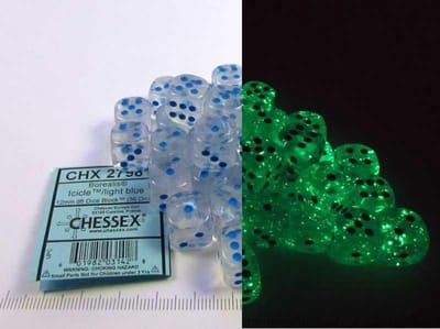 Chessex Borealis D6 12mm Icicle/lichtblauw Luminary Dobbelsteen Set (36 stuks)