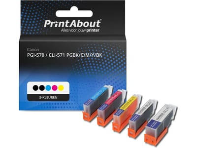 PrintAbout huismerk Inktcartridge PGI-570 / CLI-571 PGBK/C/M/Y/BK 5-kleuren Multipack Geschikt voor Canon