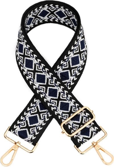Bag Strap / Tas Riem Aztec | Zwart/Donkerblauw/Wit | 130 x 5 cm | Tashengsel / Schouderriem | Fashion Favorite