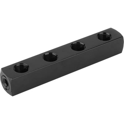 SUS304 Pneumatische Luchtslang Inline Verdeelblok Splitter 1/4 Inch BSPP Schroefdraad Zwart 4-weg