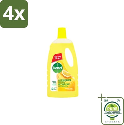 Dettol - Allesreiniger - Citroen - Hygiënisch Schoon - 1 liter - Voordeelverpakking - 4 stuks - Allesreiniger - Schoonmaakmiddel