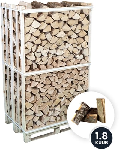123natuurproducten.nl - Hele pallet ovengedroogd haardhout BUDGET MIX (1,8 kuub gestapeld)