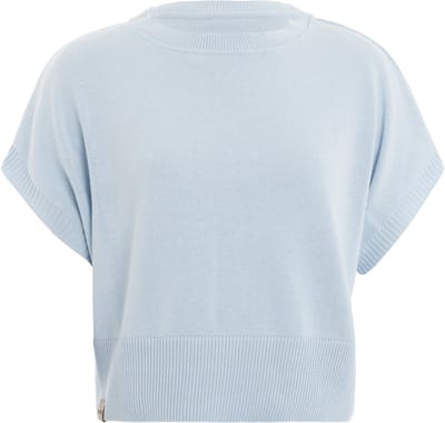 Knit Factory Casy Dames Gebreide Top - Zomertop met Korte Mouw - Trui met korte mouw gemaakt van 50% Katoen & 50% Acryl - Luchtig en ademend - Serein Blue - 36/38