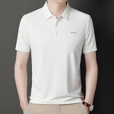T-shirt d'été à manches courtes pour hommes, processus concave et convexe, revers fin de couleur unie, polo à manches courtes pour hommes jeunes et d'âge moyen XXXXL blanc