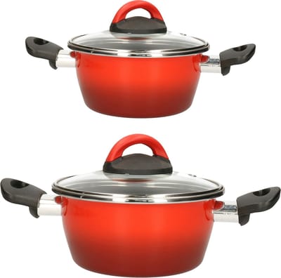 Kookpannen set van 4x stuks rood 3 liter en 8 liter Cuenca - Rvs pannenset