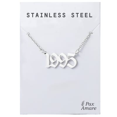 Jaartal 1995 Ketting Zilverkleurig - Stainless Steel - Sieraad op Cadeau Kaartje - Jaar Hanger - Pax Amare