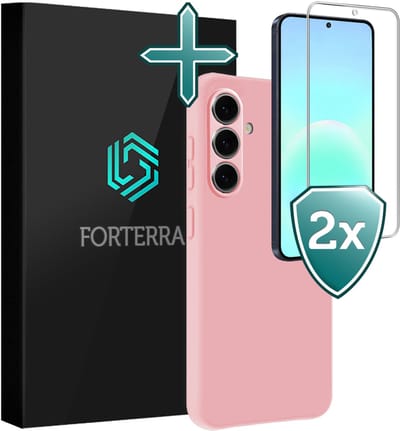 Hoesje Met 2x Screenprotector - Geschikt voor Samsung Galaxy A57 - Sterk & Shockproof - Telefoon Hoes - Back Cover - Siliconen Case - Lichtroze