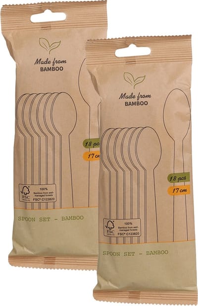 BBQ/verjaardag/camping wegwerp bestek - lepels - 36x - bamboe - 17 cm