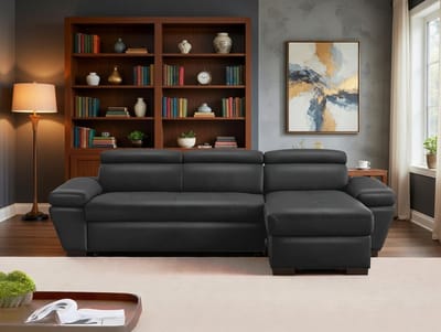 Slaapbank hoekbank Amelia – Ribfluweel (Corduroy) – 4-zits met Opbergkist – 267x167 cm – blauw – Bellavero
