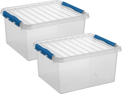 2x stuks sunware q-line opberg box/opbergdoos - 36 liter - 50 x 40 x 26 cm - kunststof - opslagbox - transparant/blauw