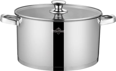 Swiss Haus® EC28 Kookpan Met Deksel - Ø28 cm / 9.8L RVS Soeppan - PFAS Vrij - Geschikt Voor Inductie - Vaatwasserbestendig - Ovenbestendig tot 260°C - RVS