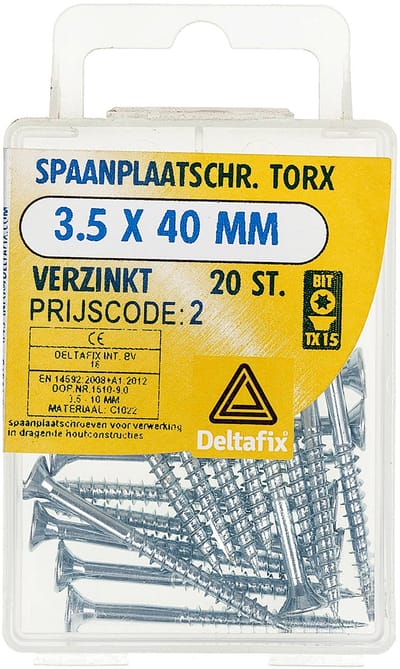 Deltafix spaanplaatschroef 3,5 x 40 mm - verzinkt platkop Torx - 20 stuks