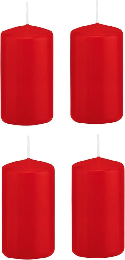 Trend Candles Cilinderkaars/stompkaars - 4x - rood - 6 x 12 cm - 40 branduren - met brandvertragende folie