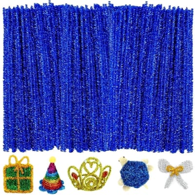 Fako Bijoux - 100 Donkerblauwe Glitter Pijpenragers - Set van 100 Stuks Chenille Draden - Glitter Donkerblauw - 30 cm Lang - Knutselen - DIY - Hobby - Chenille Draad – Flexibele Pijpenragers - Kinderen en Volwassenen - 100 Stuks