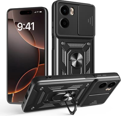 MobyDefend Hoesje - Geschikt voor Motorola Moto E15 / G05 - Pantsercase Met Draaibare Ring - Zwart