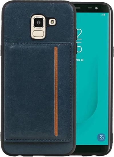 Navy Staand Back Cover 1 Pasjes voor Samsung Galaxy J6