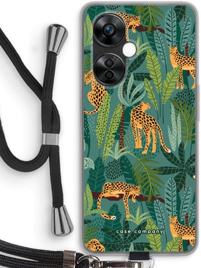 Case Company® - Hoesje met koord geschikt voor OnePlus Nord CE 3 Lite hoesje met Koord - Luipaard 2 - Telefoonhoesje met Zwart Koord - Bescherming aan alle Kanten en Over de Schermrand