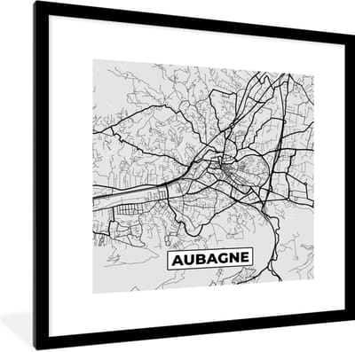 Fotolijst incl. Poster - Stadskaart – Frankrijk – Kaart – Aubagne – Plattegrond - 40x40 cm - Posterlijst