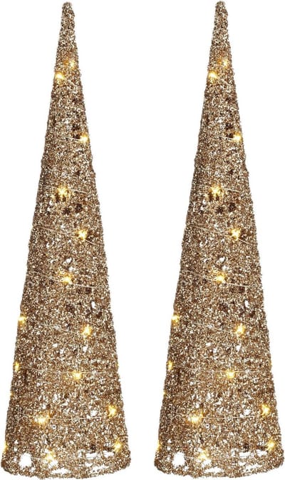 House of Seasons LED kegel kerstboom lampen - 2x - champagne - 30 leds - H60 cm -kerstverlichting