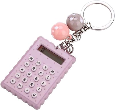 Mini Rekenmachine - Zakrekenmachine - Snelle Berekeningen - Met Sleutelhanger - 8 Cijfers - Grijs Paars