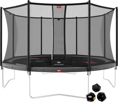 BERG Favorit Regular 430 Levels Trampoline Op Poten - Safety Net Comfort - AirFlow Springdoek - Grijs