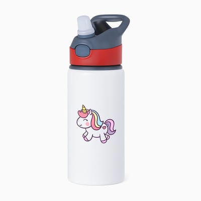 Hacebo® - Eenhoorn waterfles met rietje rood - Unicorn - Dieren liefhebbers - Fantasie dier - paarden - water fles - 650ML
