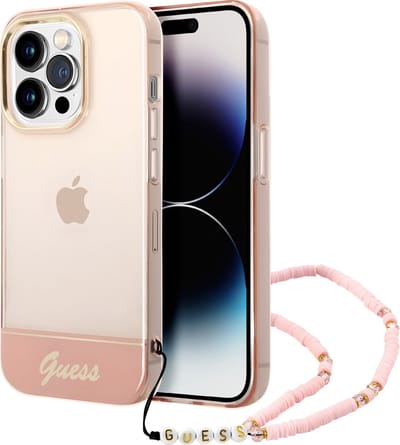 Guess Transparante Roze TPU Back Cover Smartphonehoesje voor Apple iPhone 14 Pro - Bescherming & Stijl
