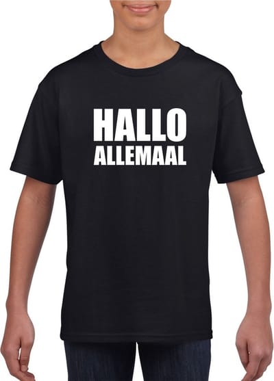 Hallo allemaal tekst zwart t-shirt voor kinderen 110/116