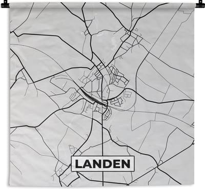 Wandkleed - Wanddoek - Stadskaart – Zwart Wit - Kaart – Landen – België – Plattegrond - 90x90 cm - Wandtapijt