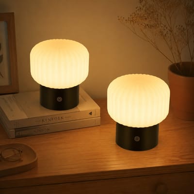 Glitzerlife - Tafellamp Bedlampje - Draadloos Oplaadbaar -2 stuks LED Tafellamp - Touch Dimbaar 3 Kleurtemperaturen USB Oplaadbaar IP44 Waterdicht - Paddenstoelglas - Ø16cm - Zwart