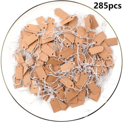 285 mini prijskaartjes, 26 x 12 mm, met elastische draad, voor het presenteren van kleding en sieraden, bruin