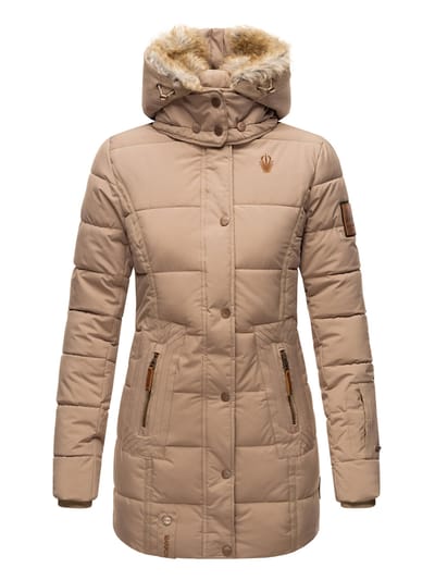 Marikoo dames winterjas met capuchon & imitatiebont voering