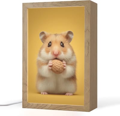 Nachtlampje 20x30 cm - Kinder lampje - Hamster - Nootje - Geel - Knaagdier - Tafellamp kinderkamer - Slaapkamer lamp - Bedlamp kinderen - Kinderlampje stopcontact - Wandlamp babykamer - Nachtlampjes