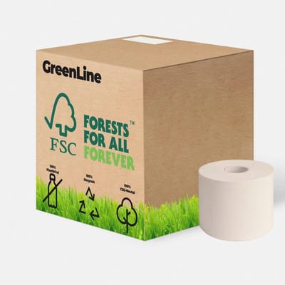 GreenLine Toiletpapier, 3-laags, 36 rollen à 400 vellen, hoogwit, plasticvrij, 100% recyclebaar, huidvriendelijk en milieuvriendelijk