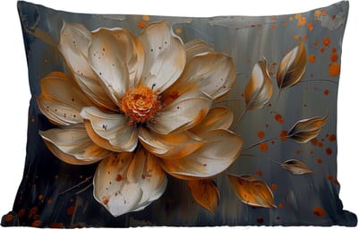Buitenkussens - Tuin - Bloemen - Goud - Kunst - Zwart - Modern - 50x30 cm
