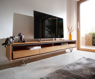 Lowboard Stonegrace 240 cm Acacia natuur 2 vakken 4 laden steenfineer V-voet