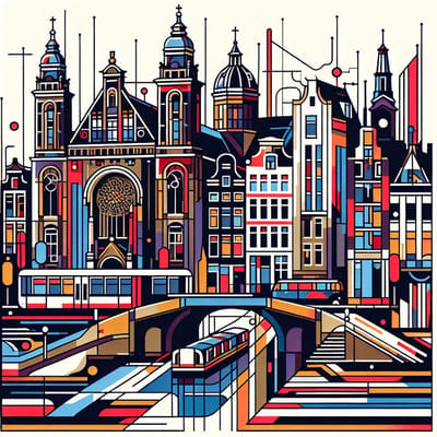Line art amsterdam schilderij | Stedelijke lijnen dansen op het canvas van ons prachtige Amsterdam | Kunst - 60x60 centimeter op Dibond | Foto op Dibond