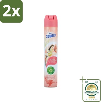 At Home - Scents - Luchtverfrisser - Vanilla & Magnolia - Verwijdert Vieze Geurtjes - 400 ml - Voordeelverpakking - 2 stuks - Vanille geur - Magnolia geur