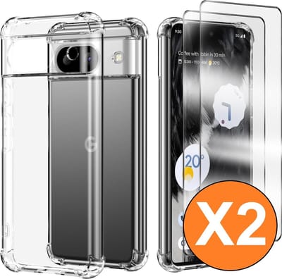 Hoesje geschikt voor Google Pixel 9 / Pixel 9 Pro Hoesje transparant - Anti Shock silicone hoesje Google Pixel 9 case met 2 Pack Screenprotector tempered glass voor Pixel 9 Pro