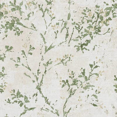 Landelijk behang Profhome 396504-GU vliesbehang hardvinyl warmdruk in reliëf licht gestructureerd met bloemmotief mat beige groen goud 5,33 m2