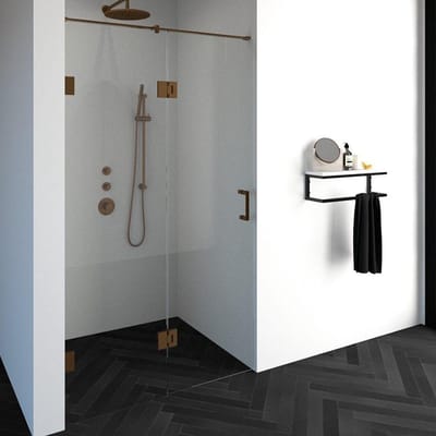 Brauer Void - Nisdeur - 2-Delig - Helder Glas - 120 x 200 cm - Omkeerbaar - met Draaideur 60 cm - Aan Glas - incl. Glascoating - PVD Koper