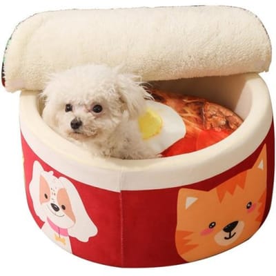 Huisdierproducten voor katten Wintertent Grappige noedels Klein hondenbed Huis Slaapzak Kussen voor katten Pluche bed Meubelaccessoires S 40x40x20cm rood