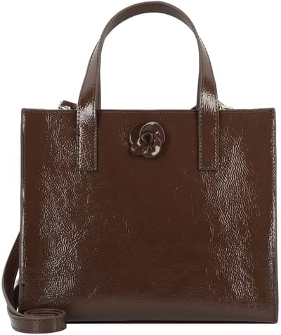 Ted Baker Leren Handtas Schoudertas Rouseta Rose Detail Midi Leather Bag Brn-Choc Donkerbruin