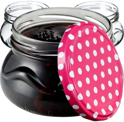 KADAX Kleine inmaakpotten, 300 ml, miniatuurpotten voor honing en specerijen, jampotten met deksel, luchtdichte potten om cadeau te geven (roze gestippeld, 10 stuks)