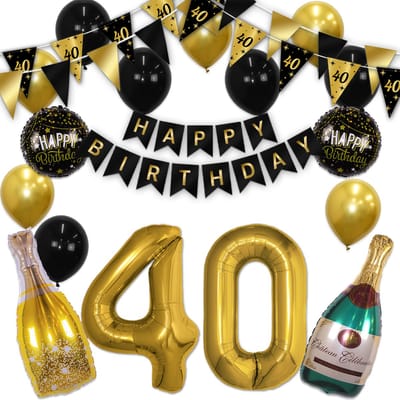 Q2P - 40 Jaar - Verjaardag Versiering - Helium Ballonnen - Feest Pakket - Happy Birthday - Versiering - Zwart & Goud
