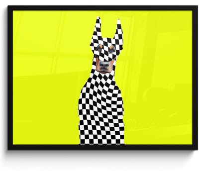 Poster in lijst - Fotolijst 80x60 cm - Posters - Dobermann - Geblokt - Geel - Posterlijst zwart - Decoratie - Wanddecoratie woonkamer - Muurdecoratie slaapkamer