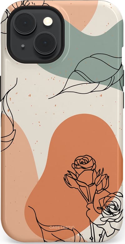 Casetastic hoesje geschikt voor Apple iPhone 15 - MagSafe - Dubbellaagse bescherming - Lijnenspel roos - Fashion Case - Saliegroen Perzik Zand