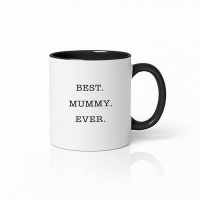 Best Mummy Ever Koffiemok – Wit met Zwart Oor en Binnenkant – Cadeau voor Mama