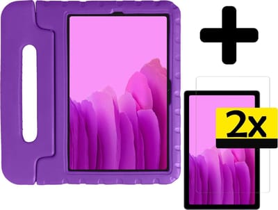 Hoes - Geschikt voor Samsung Galaxy Tab A7 (2020) - Met 2x Screenprotector - Kinderhoes Shockproof Bumper - Kidsproof Case - Tablet Hoesje - Kinder Cover - Paars